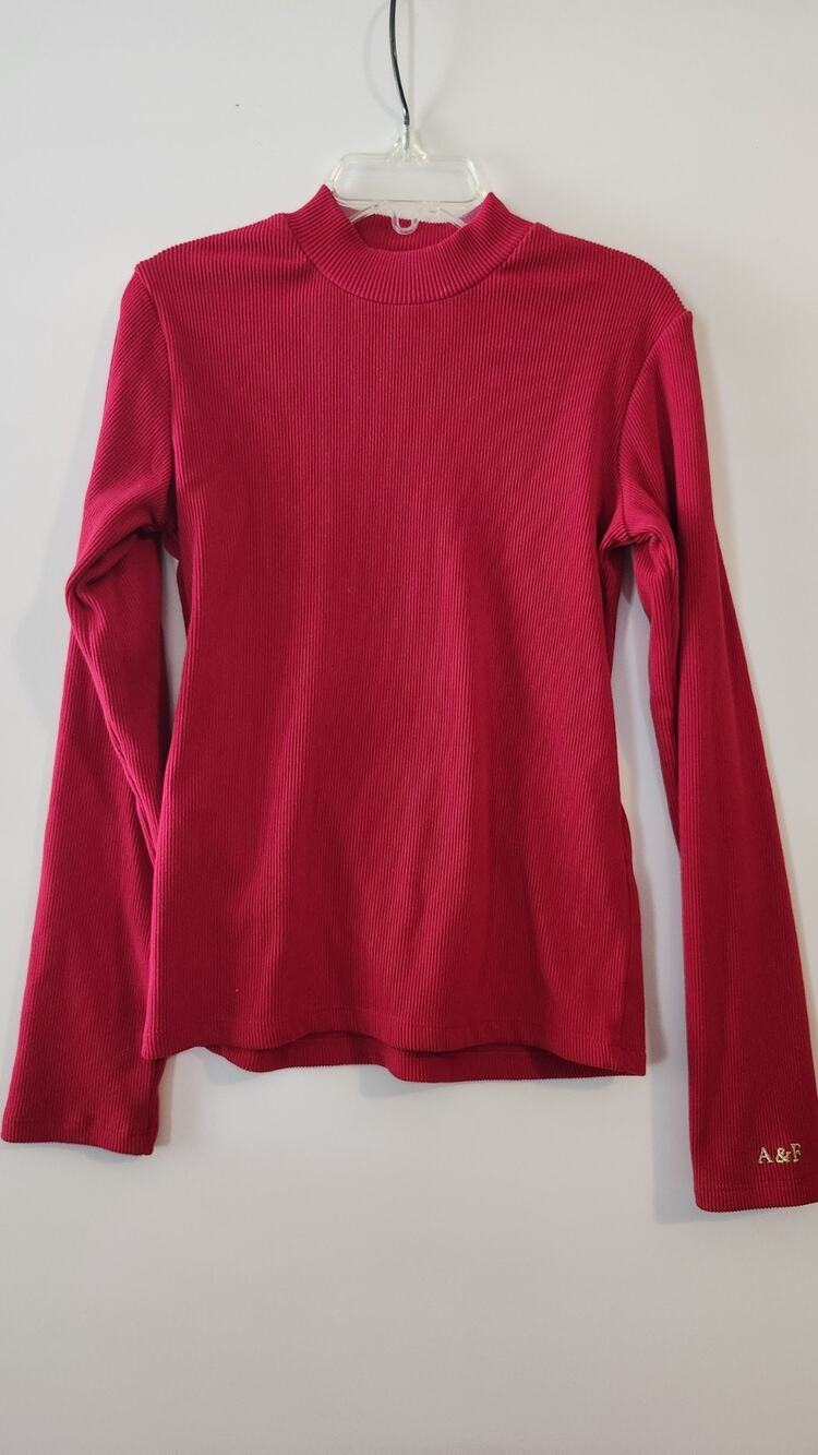 Abercrombie Kids Girls Red Ribbed Mock Neck Long Sleeve Top Size 7/8 M #385